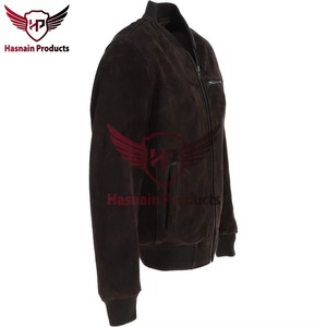 <b>Men</b> Black Bomber <b>Jacket</b> Premium <b>Suede</b> Casual Zip Up Stand Collar Fashion Outerwear - Product Image 3