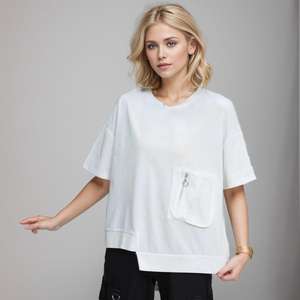 T-shirt blanc 100 % coton tricoté pour femme, style décontracté, écologique, biowashed, 160 GSM, coupe classique, manches courtes, imprimé - Product Image 5