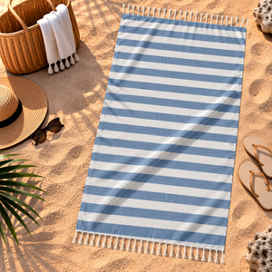 Serviettes de plage Fouta rayées 100% coton, haute absorption d'eau, excellente qualité, serviettes de plage turques pour les commandes en gros. - Product Image 5