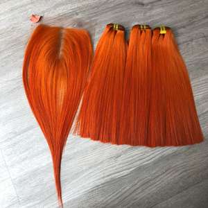 Extensions de cheveux humains lisses orange à os soyeux vietnamien Paquets de fermeture transparents Couleur orange Cheveux vierges de haute qualité - Product Image 6