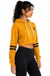 Sweat-shirt à capuche court zippé unisexe en molleton, coupe oversize, pour l'hiver, décontracté, écologique, 100% coton, jaune et noir - Product Image 5