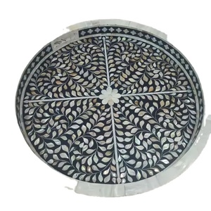 Bandeja redonda con incrustaciones de nácar negro, decoración floral para servir de blossom craft india - Product Image 1