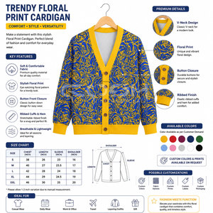 Cosh International Sorority Sisterhood V-Neck Knitted <b>Cardigan</b> Flower Print Sweater Coat <b>Button</b> Decoration Spring Autumn Wear - Product Image 6
