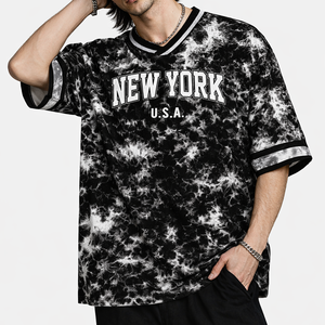 Camiseta Oversize de Fútbol Americano con Estampado Tie Dye, Diseño Gráfico Personalizado, Estilo Malla, Ropa Urbana de Moda, OEM, Marca Privada, EE. UU. - Product Image 1