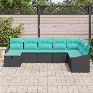 Poly Rattan Garden <b>Sofa</b> <b>Set</b> With Cushions Black Outdoor Furniture Contemporary Design - Product Image 3