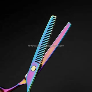 Ensemble de ciseaux à cheveux Rainbow, acier inoxydable japonais J2, ciseaux de coupe et d'éclaircissement pour barbiers professionnels, vente en gros OEM - Product Image 6
