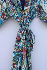 Bata Kimono de Algodón 100% Tejida con Estampado de Dibujos Animados para Mujer, Suave y Transpirable, Camisón de Verano Hecho a Mano, Cuello en V, Cintura Elástica Completa, ODM - Product Image 4