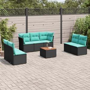 Set di divani da giardino in polyrattan nero da 8 pezzi con cuscini, eleganti mobili da esterno - Product Image 1