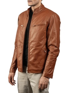 Nueva chaqueta de piel de cordero genuina para hombre Slim Fit Biker Fashion Coat High Street Style Canvas Fabric - Product Image 2