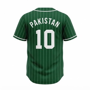 Camiseta de Béisbol de Pakistán para Hombre, Verde a Rayas, Número 10, Impresión Serigrafiada, Transpirable, de Poliéster, Manga Corta, Uniforme de Equipo - Product Image 2