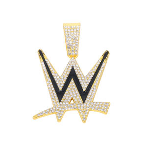 Pendentif logo W avec pierres en moissanite, argent 925 plaqué rhodium, charme unisexe hip-hop, à porter au quotidien - Product Image 2