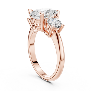 Anillo de Compromiso y Matrimonio de Oro Rosa con Tres Diamantes Cultivados en Laboratorio con Corte de Pera para Mujer - Product Image 3
