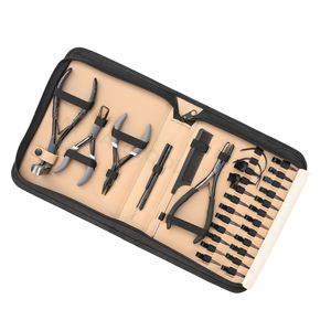 Kit d'outils professionnels noirs pour extensions capillaires avec pinces à extensions, pince à retirer les perles, crochet à tirer les fils, doigtier à séparer les mèches et peigne - Product Image 1