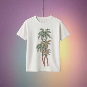 Camiseta de Algodón con Bordado de Aves de Calidad de Exportación, Diseño Tropical con Cuentas, Adorno de Palmeras con Pedrería y Piedras, Hecho en India - Product Image 2