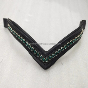 Bande de sourcils de cheval en cuir véritable durable avec décor de cristaux Bling Logo personnalisable Accessoires de bride d'équitation occidentale - Product Image 1