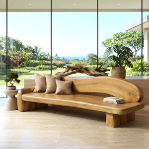 Modern Solid Wood Bench Curved Backrest Eco-Friendly Durable Outdoor Furniture Entryway Living Room Entrance Hall - Product Image 2