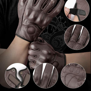 ถุงมือขี่มอเตอร์ไซค์แบบสากล สีน้ำตาลเข้ม ป้องกันข้อนิ้วเต็มรูปแบบ ทำจากหนังวัวแท้ - Product Image 4