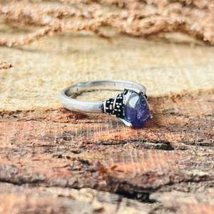 Anillo Boho de Amatista en Forma de Lágrima para Mujer, Bañado en Plata, Latón, Diseño Tribal con Detalles Oxidados, Venta al por Mayor - Product Image 3