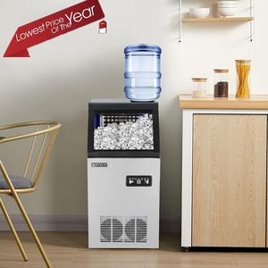 Machine à glaçons commerciale 110 LBS/24H avec 2 entrées d'eau, machine à glaçons autonome avec bac de stockage de 24 lb, pelle à glaçons - Product Image 2