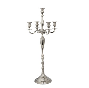 Elegant Silver 5-Arm Metal <b>Candelabra</b> Tall Polished Aluminum Wedding & Event Centerpiece Classic Home Dining Table Decor - Product Image 1