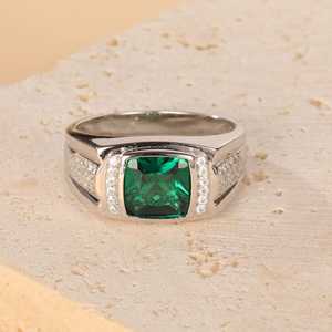 Green Cushion Cut Gemstone Moissanite Men's Ring 925 Silver <b>Birthdays</b> Anniversary Wishes Party <b>Gift</b> <b>For</b> <b>Friends</b> - Product Image 2