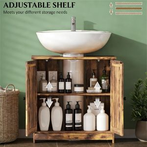 Meuble de salle de bain marron avec vasque, élégant meuble de salle de bain en bois - Product Image 4