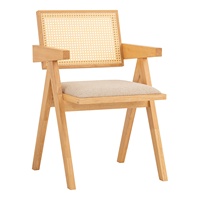 Silla de Comedor Moderna Contemporánea de Madera Negra con Respaldo de Ratán Sintético y Patas Geométricas en Forma de V para Comedor de Apartamento