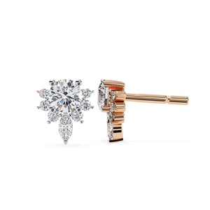 Boucles d'oreilles clous rondes en or massif 14 carats de qualité supérieure, tendance pour femme, bijoux en diamant de laboratoire avec pierre latérale ronde marquise - Product Image 1