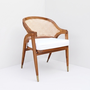 Fauteuil de restaurant en teck massif avec dossier en rotin naturel pour projets hôteliers, importateur en gros d'Indonésie - Product Image 3