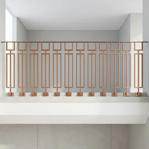 Barandilla de Balcón Metálica Geométrica Moderna con Acabado en Oro Rosa, Patrón Rectangular, Balaustrada Interior, Diseño Personalizado - Product Image 6