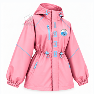 Jack And Jill Of America Chaqueta impermeable con capucha rosa para mujer, cortavientos con cremallera completa, cintura ajustable con cordón, abrigo tipo anorak para exteriores - Product Image 2