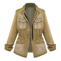 Veste en jean courte pour femme, élégante et décontractée, à manches longues, légère, respirante, écologique, ornée de strass
