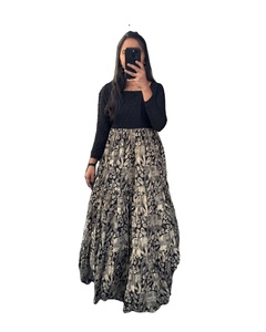 Kalamkari imprimé Georgette soie rayonne longue longueur Hakuba 3/4 manches indien traditionnel porter été confort fête porter tenue - Product Image 1