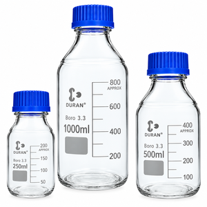 Botella de reactivo de vidrio borosilicato de 2L con boca estrecha y tapa de rosca azul, a prueba de fugas, graduada, para almacenamiento de soluciones químicas - Product Image 1