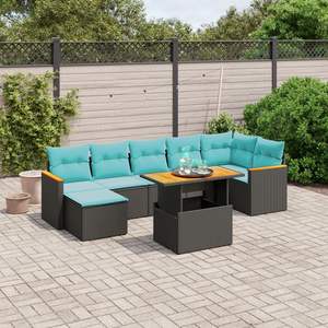 Ensemble de canapés de patio en polyrotin noir, 8 pièces, avec coussins, meubles d'extérieur pour terrasse de jardin, sièges de style contemporain pour 8 personnes - Product Image 3