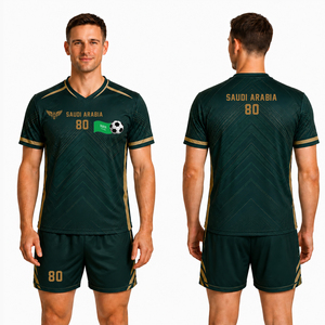 Maillot de football personnalisé Arabie Saoudite 2026 – Ensemble maillot de foot vert et or pour hommes, femmes et enfants – Tenue de football personnalisée - Product Image 3