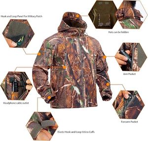 Ensemble veste et pantalon de chasse camouflage pour homme, softshell imperméable, vêtements d'extérieur pour l'automne, manches longues, polyester - Product Image 6