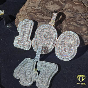 Custom " 47 " Number Pendant Necklace <b>Iced</b> <b>Out</b> Lab Grown Diamond Hip Hop Cuban Link <b>Chain</b> Jewelry Gift - Product Image 3