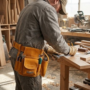 Système de ceinture porte-outils en cuir grainé robuste personnalisable, multi-poches, modulaire, pour charpentiers et électriciens - Product Image 3