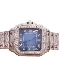 Montre ETA de luxe classique et simple pour homme, en acier inoxydable, avec cristal saphir, cadran romain, diamant moissanite taille pavé intégral, diamètre 30 mm - Product Image 1