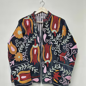 Factory Price Vintage Suzani Embroidered Velvet Jacket Women Short Boho Floral Bomber Jacket <b>Winter</b> Warm <b>Coat</b> Trendy Top Product - Product Image 4