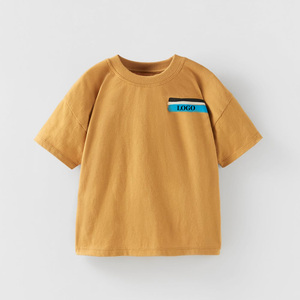 เสื้อยืดแขนสั้นสีพื้น คอกลม ผ้าเจอร์ซีย์ สไตล์ลำลอง โลโก้ด้านซ้ายหน้าอก สำหรับเด็กผู้ชาย - Product Image 1