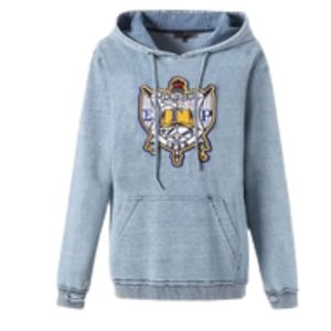 Sudadera con Capucha de Mezclilla Ligera Sigma Gamma Rho, Escudo de Chenilla SGRho, Ropa Griega Premium, Sudadera Unisex para Hermandad - Product Image 2