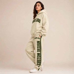 Conjunto Deportivo con Capucha para Mujer, 100% Algodón Felpa, Bordado con Logotipo Personalizado, Estilo Urbano, Corte Holgado, para Todas las Temporadas - Product Image 5