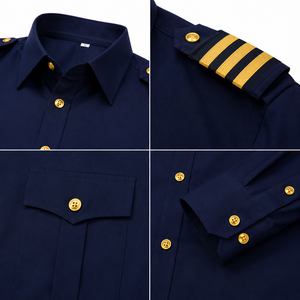Camisa de uniforme formal azul marino personalizada 2026 con hombreras, poliéster/algodón premium, con detección de aguja y fusión sin costuras, ropa de trabajo para hombre - Product Image 5