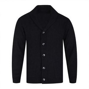 High-quality Solid Color V-neck Button Pocket Quick Dry Customizable Men's <b>Cardigan</b> <b>Sweater</b> Acrylic Breathable - Product Image 1