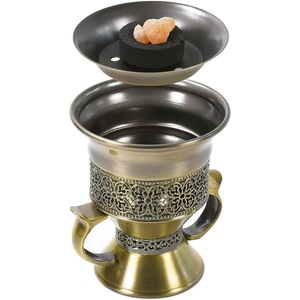 Brûleur d'encens élégant en laiton antique Kraft World avec motif filigrané orné et deux poignées - Product Image 4