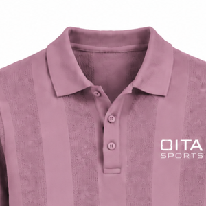 Pull-over Polo Tricoté Rose Poudré pour Homme à Manches Longues, Motif Rayures Texturées, Col et Ourlet Côtelés, Style Décontracté Chic - Product Image 3