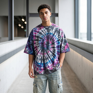 T-shirts Boxy Tie-Dye à Épaules Tombantes pour Hommes, Col Rond Oversize, T-shirt Tie-Dye Délavé, T-shirt Boxy Personnalisé par Sublimation pour Hommes - Product Image 4