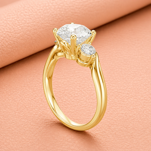 Bague de fiançailles élégante en or massif 14 carats, clarté VVS1-VVS2, plaquée rhodium, certifiée IGI, trois pierres, bijoux de mariée de luxe - Product Image 4